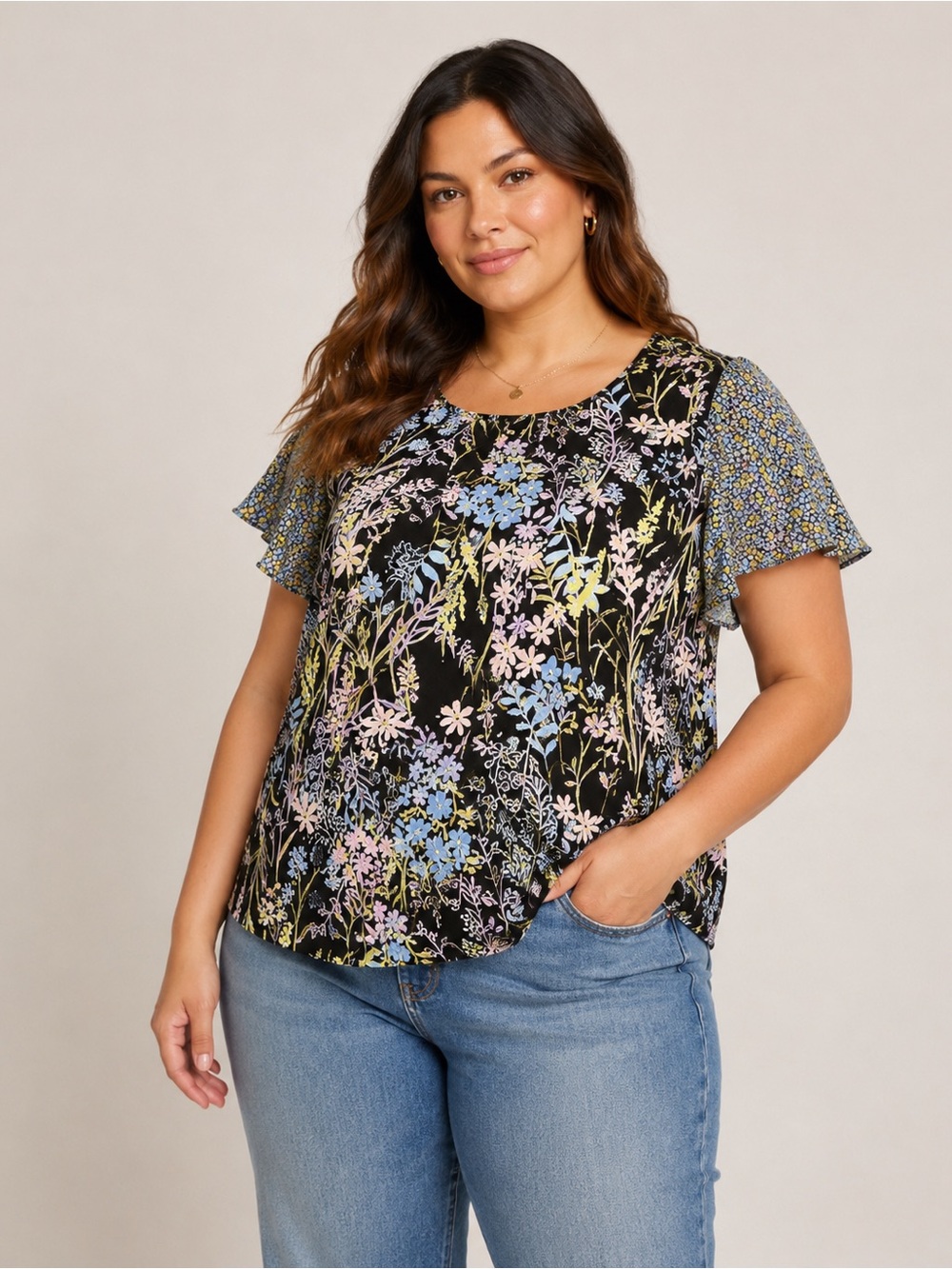CALVIN KLEINS FLORAL SHORT SLEEVE
BLOUSE-SEE DESCRIPTION FOR MEASUREMENTS